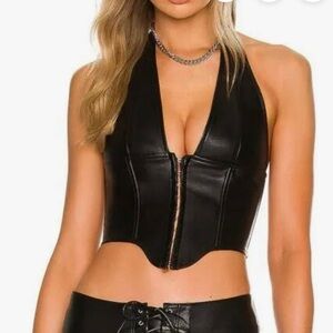 Miaou Mara Vegan Leather Halter Crop Top corset S small NWOT